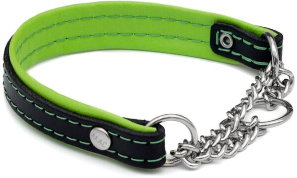 #Alac Läderhalsband Halvstryp Grön 18mmx60cm