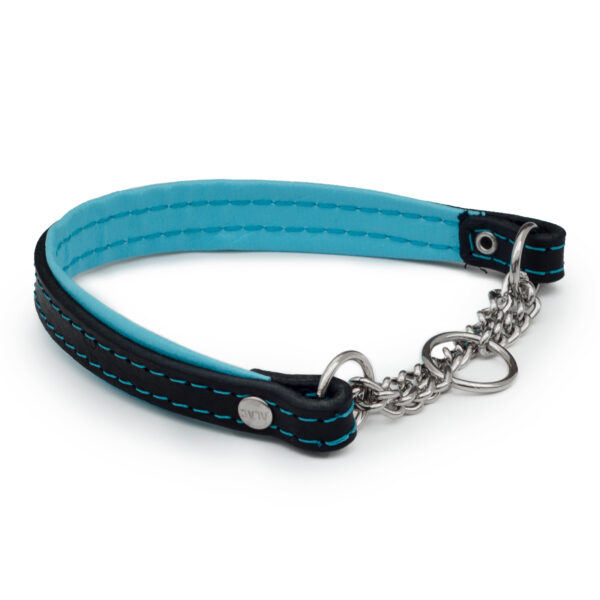 #Alac Läderhalsband Halvstryp Turkos 12mmx30cm